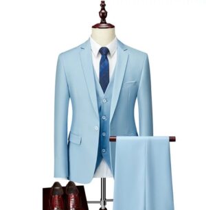 Elegant Light Sky Blue Three-Piece Bespoke Suit