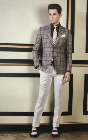 Men's Brown Windowpane Plaid Blazer – Slim Fit Smart Casual Jacket