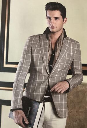 Beige Windowpane Blazer – Modern Sophistication with Timeless Texture